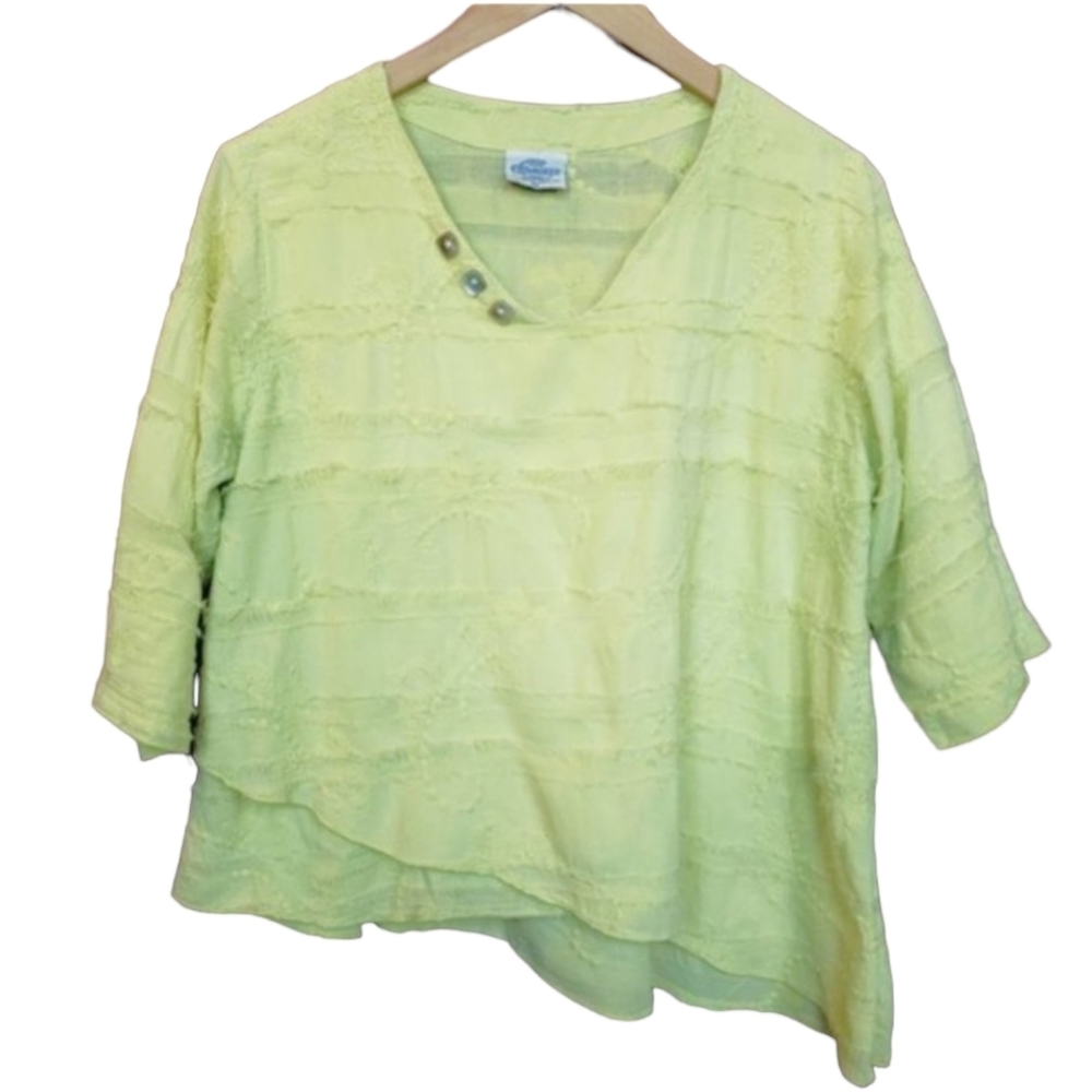 Cottonseed Green Asymmetrical Tunic Blouse Medium